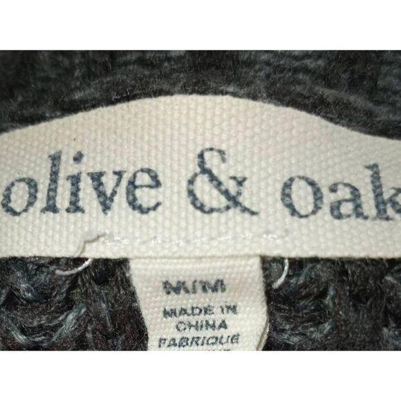OLIVE & OAK CHARCOAL PATCH ELBOW CARDIGAN SZ.M FITS LIKE AN XL EUC. - Picture 7 of 8
